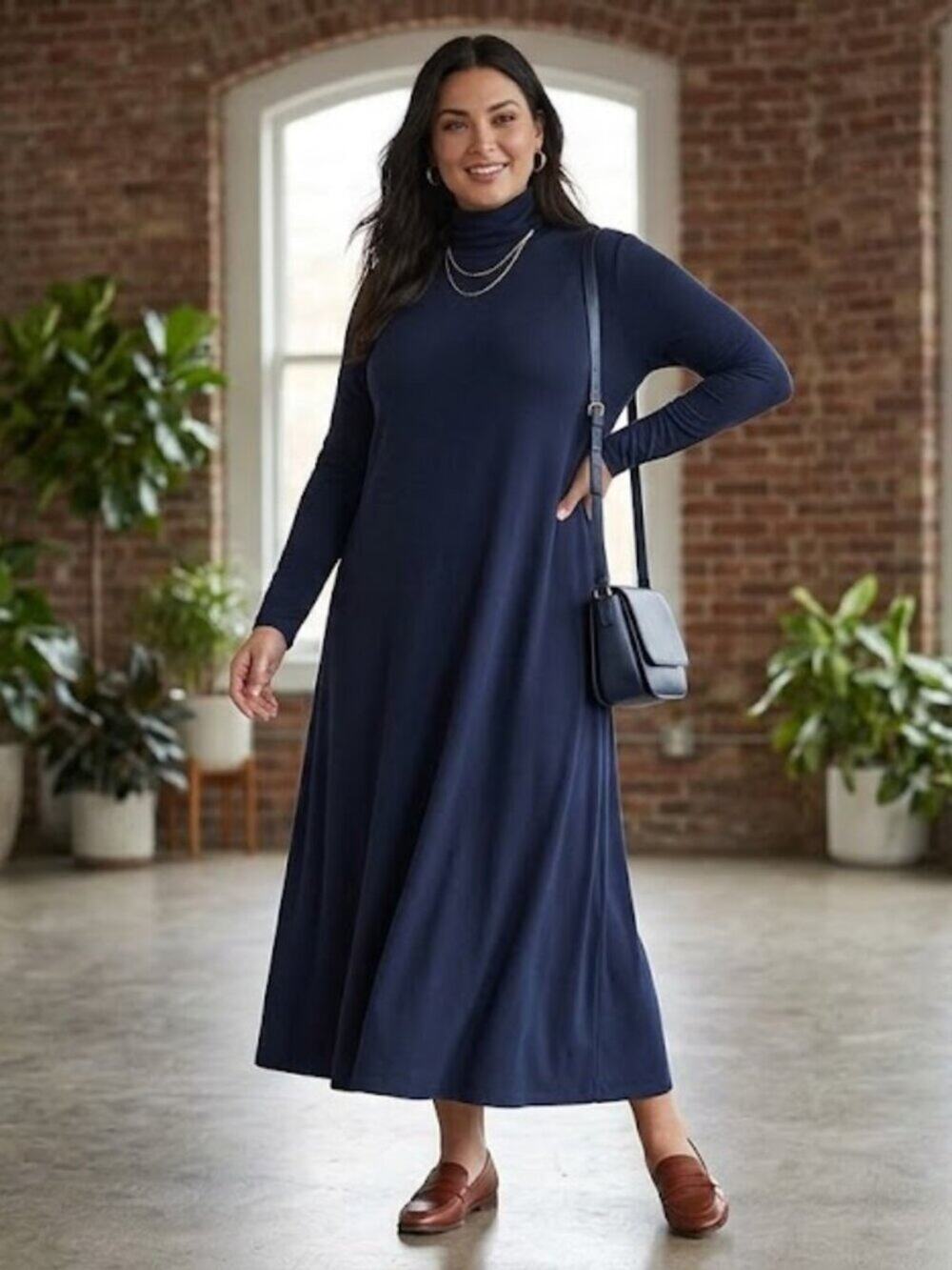 J. Jill Pure Jill Navy Blue Luxe Tencel Long Sleeve Maxi Dress Size 1X Plus Size